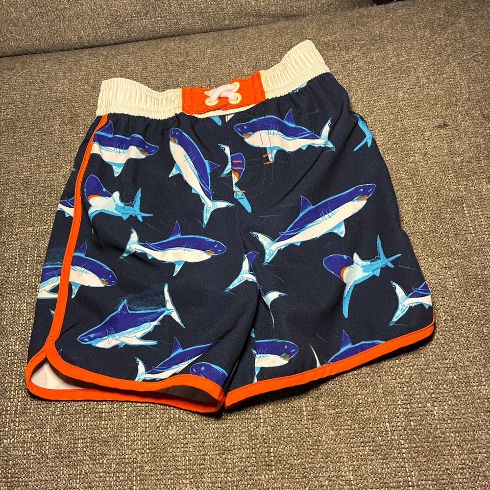 Shark Print Swim Shorts with Orange Trim